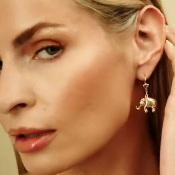 Neiman Marcus 18K Gold Plated Filigree Elephant Earrings - Picture 2 of 5